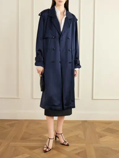 Anine Bing Rickie Double-breasted Belted Satin Trench Coat | Thumbnail 2 Anine Bing Rickie Double-breasted Belted Satin Trench Coat | Thumbnail 2