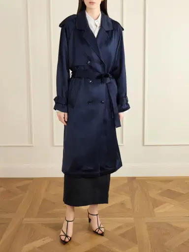Anine Bing Rickie Double-breasted Belted Satin Trench Coat | Thumbnail 3 Anine Bing Rickie Double-breasted Belted Satin Trench Coat | Thumbnail 3