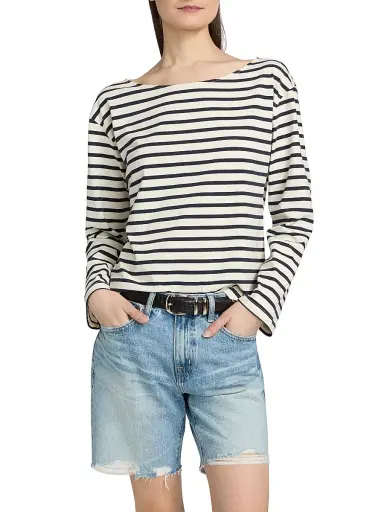 AG Jeans Women's Annie Striped Stretch-Cotton T-Shirt - Powder Pacific Navy | Thumbnail 3 AG Jeans Women's Annie Striped Stretch-Cotton T-Shirt - Powder Pacific Navy | Thumbnail 3