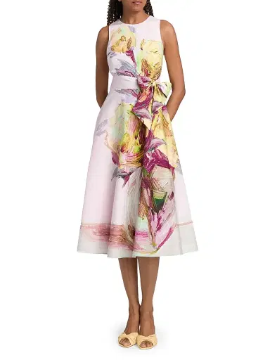 Teri Jon by Rickie Freeman Women's Border Print Cotton Cocktail Dress - Light Pink Multi - Size 2 | Thumbnail 2 Teri Jon by Rickie Freeman Women's Border Print Cotton Cocktail Dress - Light Pink Multi - Size 2 | Thumbnail 2