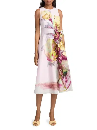 Teri Jon by Rickie Freeman Women's Border Print Cotton Cocktail Dress - Light Pink Multi - Size 2 | Thumbnail 3 Teri Jon by Rickie Freeman Women's Border Print Cotton Cocktail Dress - Light Pink Multi - Size 2 | Thumbnail 3