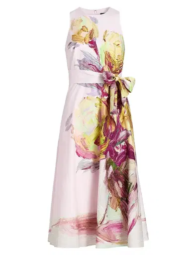Teri Jon by Rickie Freeman Women's Border Print Cotton Cocktail Dress - Light Pink Multi - Size 2 | Thumbnail 1 Teri Jon by Rickie Freeman Women's Border Print Cotton Cocktail Dress - Light Pink Multi - Size 2 | Thumbnail 1