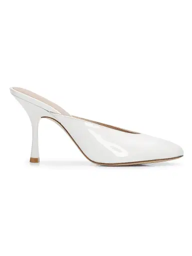 Stuart Weitzman Women's Madison 5MM Patent Leather Mules - Blanco | Thumbnail 1 Stuart Weitzman Women's Madison 5MM Patent Leather Mules - Blanco | Thumbnail 1