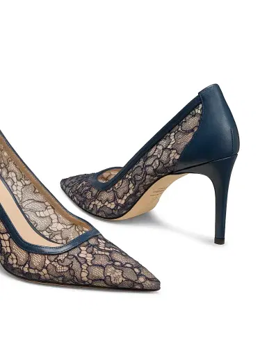 Stuart Weitzman Women's Stuart Power 85MM Floral Lace Leather Pumps - Deep Sea Blue | Thumbnail 4 Stuart Weitzman Women's Stuart Power 85MM Floral Lace Leather Pumps - Deep Sea Blue | Thumbnail 4