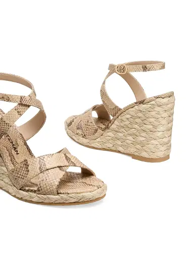 Stuart Weitzman Women's Alyssa 100MM Snake-Embossed Wedge Sandals - Adobe | Thumbnail 5 Stuart Weitzman Women's Alyssa 100MM Snake-Embossed Wedge Sandals - Adobe | Thumbnail 5