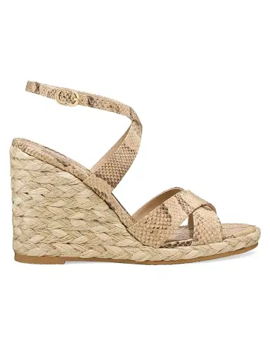 Stuart Weitzman Women's Alyssa 100MM Snake-Embossed Wedge Sandals - Adobe | Thumbnail 1 Stuart Weitzman Women's Alyssa 100MM Snake-Embossed Wedge Sandals - Adobe | Thumbnail 1