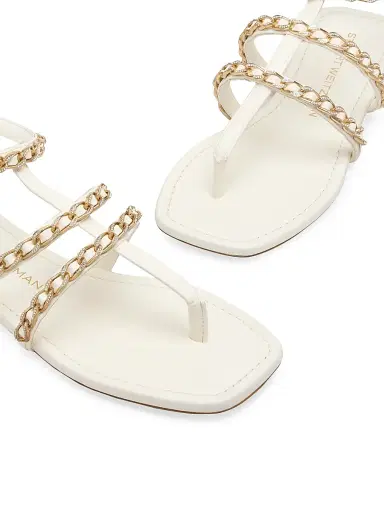 Stuart Weitzman Women's Soluxe Crystal-Embellished Leather Flat Sandals - Cream | Thumbnail 4 Stuart Weitzman Women's Soluxe Crystal-Embellished Leather Flat Sandals - Cream | Thumbnail 4
