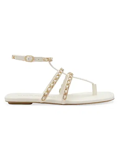 Stuart Weitzman Women's Soluxe Crystal-Embellished Leather Flat Sandals - Cream | Thumbnail 1 Stuart Weitzman Women's Soluxe Crystal-Embellished Leather Flat Sandals - Cream | Thumbnail 1