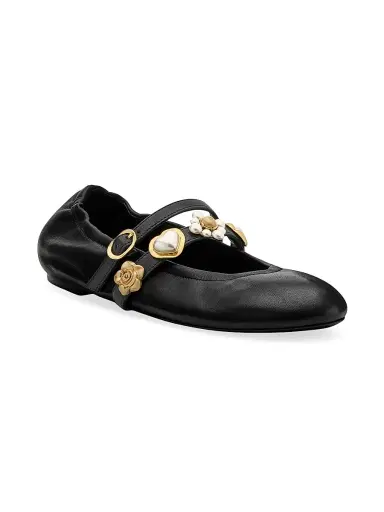 Stuart Weitzman Women's Socharming Leather Mary Jane Ballet Flats - Black | Thumbnail 2 Stuart Weitzman Women's Socharming Leather Mary Jane Ballet Flats - Black | Thumbnail 2