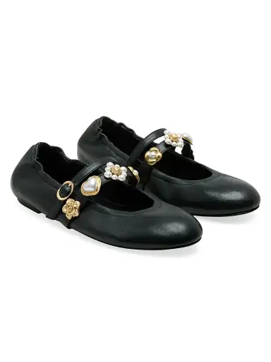 Stuart Weitzman Women's Socharming Leather Mary Jane Ballet Flats - Black | Thumbnail 4 Stuart Weitzman Women's Socharming Leather Mary Jane Ballet Flats - Black | Thumbnail 4