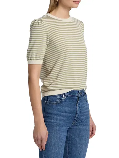 Frame Women's The Striped Gathered Short-Sleeve Sweater - Sage Multi - Size XL | Thumbnail 4 Frame Women's The Striped Gathered Short-Sleeve Sweater - Sage Multi - Size XL | Thumbnail 4