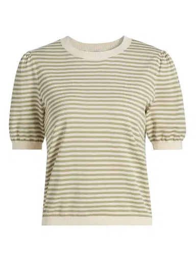 Frame Women's The Striped Gathered Short-Sleeve Sweater - Sage Multi - Size XL | Thumbnail 1 Frame Women's The Striped Gathered Short-Sleeve Sweater - Sage Multi - Size XL | Thumbnail 1