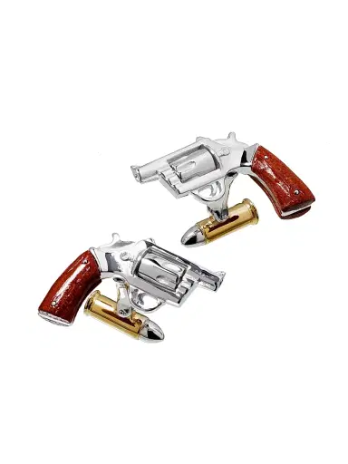 Jan Leslie Men's Pistol Wood Handle 24K Yellow Gold Vermeil & Sterling Silver Cufflinks - Brown | Thumbnail 1 Jan Leslie Men's Pistol Wood Handle 24K Yellow Gold Vermeil & Sterling Silver Cufflinks - Brown | Thumbnail 1