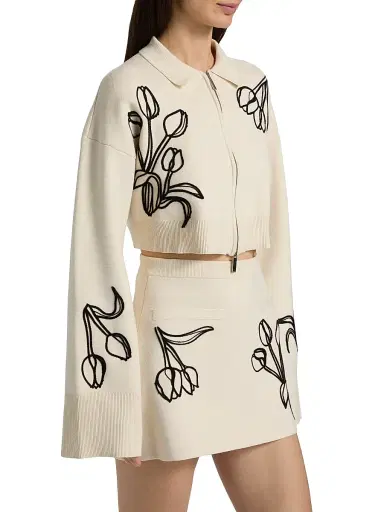 AMUR Women's Rosenna Embroidered Knit Zip-Front Top - Pebble | Thumbnail 4 AMUR Women's Rosenna Embroidered Knit Zip-Front Top - Pebble | Thumbnail 4