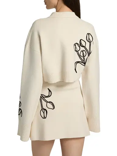 AMUR Women's Rosenna Embroidered Knit Zip-Front Top - Pebble | Thumbnail 5 AMUR Women's Rosenna Embroidered Knit Zip-Front Top - Pebble | Thumbnail 5