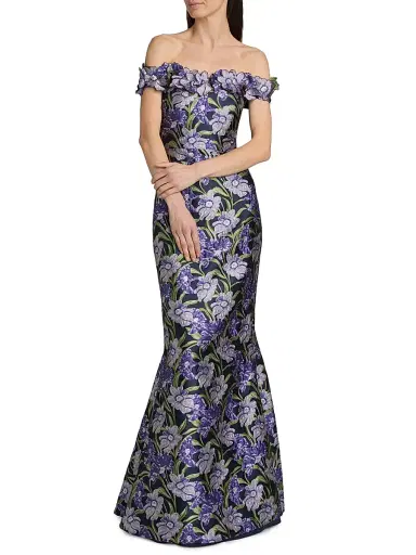 Theia Women's Olyssia Brocade Off-The-Shoulder Gown - Iris Bloom Navy | Thumbnail 2 Theia Women's Olyssia Brocade Off-The-Shoulder Gown - Iris Bloom Navy | Thumbnail 2