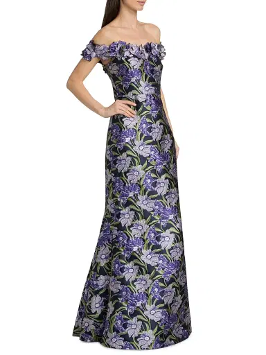 Theia Women's Olyssia Brocade Off-The-Shoulder Gown - Iris Bloom Navy | Thumbnail 4 Theia Women's Olyssia Brocade Off-The-Shoulder Gown - Iris Bloom Navy | Thumbnail 4
