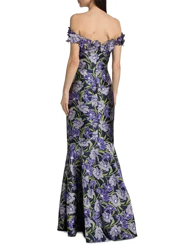 Theia Women's Olyssia Brocade Off-The-Shoulder Gown - Iris Bloom Navy | Thumbnail 5 Theia Women's Olyssia Brocade Off-The-Shoulder Gown - Iris Bloom Navy | Thumbnail 5