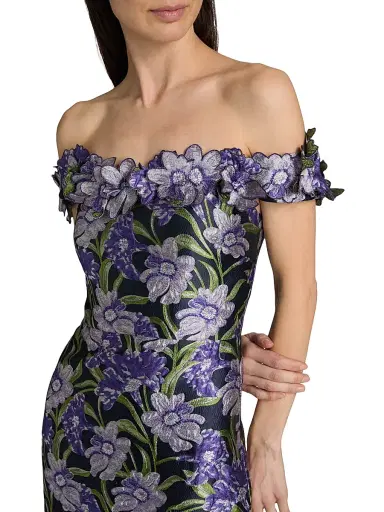 Theia Women's Olyssia Brocade Off-The-Shoulder Gown - Iris Bloom Navy | Thumbnail 6 Theia Women's Olyssia Brocade Off-The-Shoulder Gown - Iris Bloom Navy | Thumbnail 6