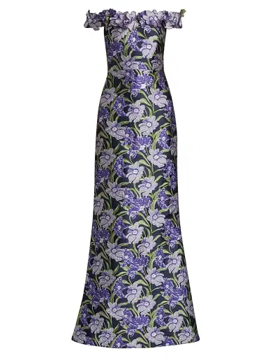 Theia Women's Olyssia Brocade Off-The-Shoulder Gown - Iris Bloom Navy | Thumbnail 1 Theia Women's Olyssia Brocade Off-The-Shoulder Gown - Iris Bloom Navy | Thumbnail 1