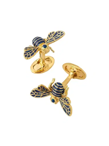 Jan Leslie Men's 18K Gold Vermeil & Blue Enamel Bee Cufflinks - Blue | Thumbnail 2 Jan Leslie Men's 18K Gold Vermeil & Blue Enamel Bee Cufflinks - Blue | Thumbnail 2