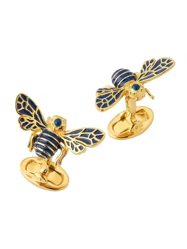 Jan Leslie Men's 18K Gold Vermeil & Blue Enamel Bee Cufflinks - Blue | Thumbnail 1 Jan Leslie Men's 18K Gold Vermeil & Blue Enamel Bee Cufflinks - Blue | Thumbnail 1