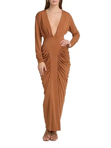 Et Ochs Women's Athens Jersey Ruched Plunge Midi-Dress - Tuscan | Thumbnail 2 Et Ochs Women's Athens Jersey Ruched Plunge Midi-Dress - Tuscan | Thumbnail 2