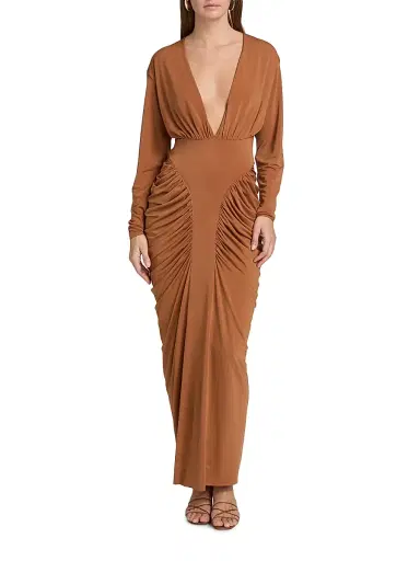 Et Ochs Women's Athens Jersey Ruched Plunge Midi-Dress - Tuscan | Thumbnail 3 Et Ochs Women's Athens Jersey Ruched Plunge Midi-Dress - Tuscan | Thumbnail 3