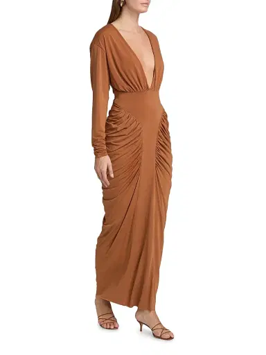 Et Ochs Women's Athens Jersey Ruched Plunge Midi-Dress - Tuscan | Thumbnail 4 Et Ochs Women's Athens Jersey Ruched Plunge Midi-Dress - Tuscan | Thumbnail 4