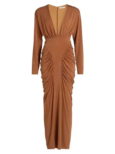 Et Ochs Women's Athens Jersey Ruched Plunge Midi-Dress - Tuscan | Thumbnail 1 Et Ochs Women's Athens Jersey Ruched Plunge Midi-Dress - Tuscan | Thumbnail 1