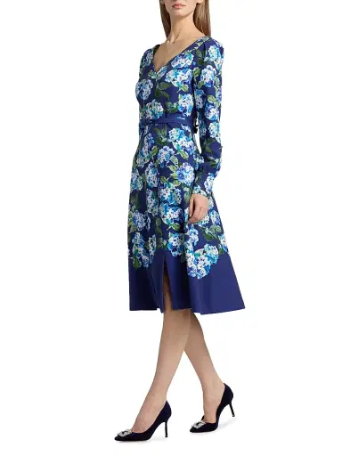 Kay Unger Women's Briony Hydrangea Stretch Crepe Belted Midi-Dress - Deep Navy | Thumbnail 4 Kay Unger Women's Briony Hydrangea Stretch Crepe Belted Midi-Dress - Deep Navy | Thumbnail 4