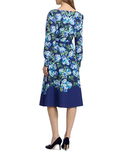 Kay Unger Women's Briony Hydrangea Stretch Crepe Belted Midi-Dress - Deep Navy | Thumbnail 5 Kay Unger Women's Briony Hydrangea Stretch Crepe Belted Midi-Dress - Deep Navy | Thumbnail 5