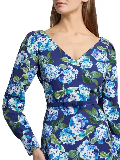 Kay Unger Women's Briony Hydrangea Stretch Crepe Belted Midi-Dress - Deep Navy | Thumbnail 6 Kay Unger Women's Briony Hydrangea Stretch Crepe Belted Midi-Dress - Deep Navy | Thumbnail 6