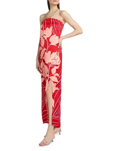 VERANDAH Women's Pushpanjali Tulip Linen-Blend Strapless Gown - Blush And Red Mono Wild Tulip - Size Large | Thumbnail 4 VERANDAH Women's Pushpanjali Tulip Linen-Blend Strapless Gown - Blush And Red Mono Wild Tulip - Size Large | Thumbnail 4