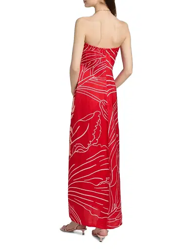 VERANDAH Women's Pushpanjali Tulip Linen-Blend Strapless Gown - Blush And Red Mono Wild Tulip - Size Large | Thumbnail 5 VERANDAH Women's Pushpanjali Tulip Linen-Blend Strapless Gown - Blush And Red Mono Wild Tulip - Size Large | Thumbnail 5
