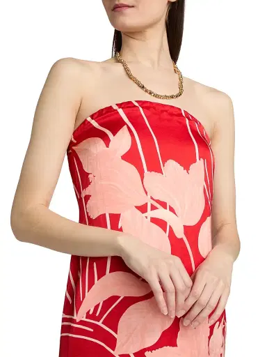 VERANDAH Women's Pushpanjali Tulip Linen-Blend Strapless Gown - Blush And Red Mono Wild Tulip - Size Large | Thumbnail 6 VERANDAH Women's Pushpanjali Tulip Linen-Blend Strapless Gown - Blush And Red Mono Wild Tulip - Size Large | Thumbnail 6
