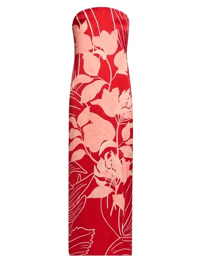 VERANDAH Women's Pushpanjali Tulip Linen-Blend Strapless Gown - Blush And Red Mono Wild Tulip - Size Large | Thumbnail 1 VERANDAH Women's Pushpanjali Tulip Linen-Blend Strapless Gown - Blush And Red Mono Wild Tulip - Size Large | Thumbnail 1