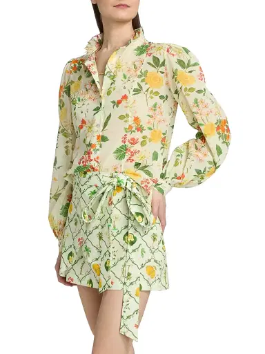 VERANDAH Women's Pushpanjali Floral Cotton Ruffle Collar Shirt - Ivory Mixed Floral - Size Large | Thumbnail 4 VERANDAH Women's Pushpanjali Floral Cotton Ruffle Collar Shirt - Ivory Mixed Floral - Size Large | Thumbnail 4