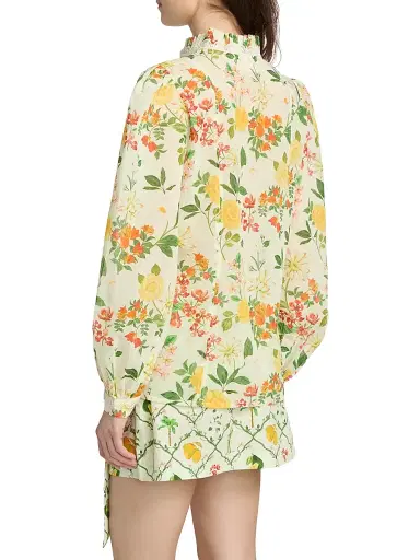 VERANDAH Women's Pushpanjali Floral Cotton Ruffle Collar Shirt - Ivory Mixed Floral - Size Large | Thumbnail 5 VERANDAH Women's Pushpanjali Floral Cotton Ruffle Collar Shirt - Ivory Mixed Floral - Size Large | Thumbnail 5