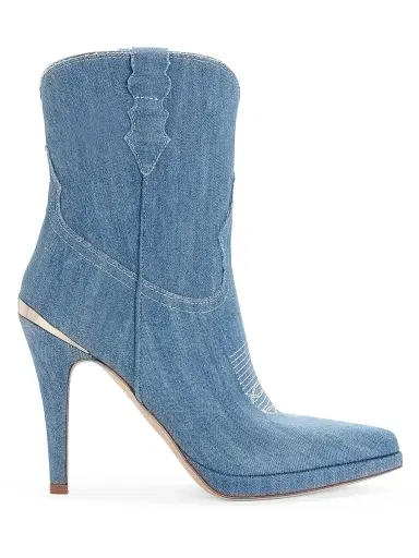 Partlow Women's Camila Denim 95MM Embroidered Booties - Denim | Thumbnail 1 Partlow Women's Camila Denim 95MM Embroidered Booties - Denim | Thumbnail 1