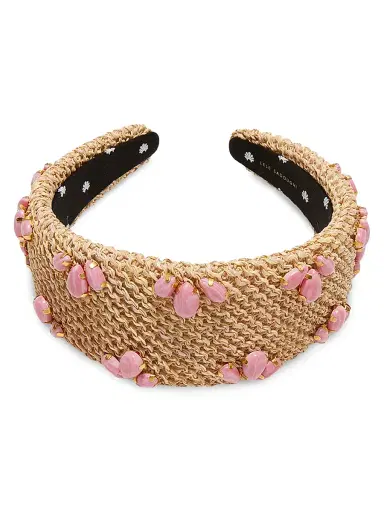 Lele Sadoughi Women's Palm Beach Brigitte Trilogy Stone Headband - Coral Raffia | Thumbnail 2 Lele Sadoughi Women's Palm Beach Brigitte Trilogy Stone Headband - Coral Raffia | Thumbnail 2
