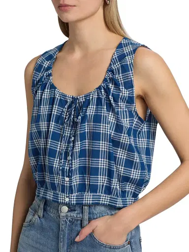 DÔEN Women's Theo Plaid Cotton Top - Dorset Plaid | Thumbnail 6 DÔEN Women's Theo Plaid Cotton Top - Dorset Plaid | Thumbnail 6