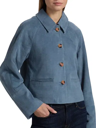 Tanya Taylor Women's Giget Suede Jacket - Steel Blue | Thumbnail 6 Tanya Taylor Women's Giget Suede Jacket - Steel Blue | Thumbnail 6