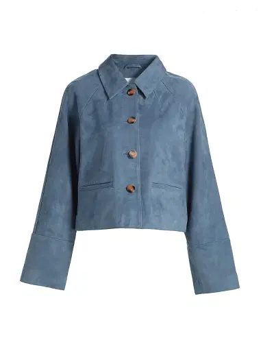 Tanya Taylor Women's Giget Suede Jacket - Steel Blue | Thumbnail 1 Tanya Taylor Women's Giget Suede Jacket - Steel Blue | Thumbnail 1