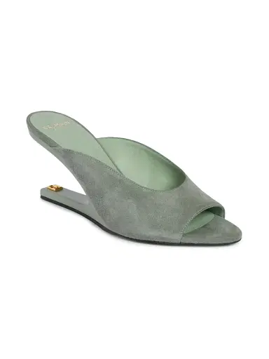 Balmain Women's 75MM Suede Mules - Faded Green | Thumbnail 2 Balmain Women's 75MM Suede Mules - Faded Green | Thumbnail 2