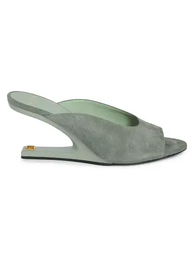Balmain Women's 75MM Suede Mules - Faded Green | Thumbnail 1 Balmain Women's 75MM Suede Mules - Faded Green | Thumbnail 1