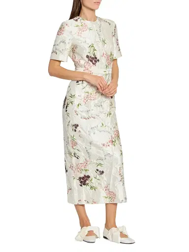 Erdem Women's Floral Textured Satin Midi-Dress - French Chintz Multi White | Thumbnail 2 Erdem Women's Floral Textured Satin Midi-Dress - French Chintz Multi White | Thumbnail 2