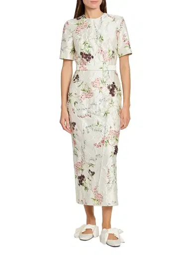 Erdem Women's Floral Textured Satin Midi-Dress - French Chintz Multi White | Thumbnail 3 Erdem Women's Floral Textured Satin Midi-Dress - French Chintz Multi White | Thumbnail 3