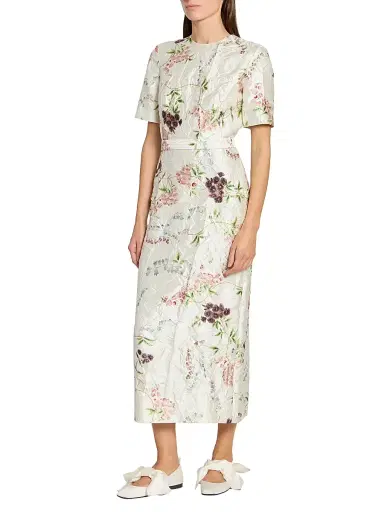Erdem Women's Floral Textured Satin Midi-Dress - French Chintz Multi White | Thumbnail 4 Erdem Women's Floral Textured Satin Midi-Dress - French Chintz Multi White | Thumbnail 4