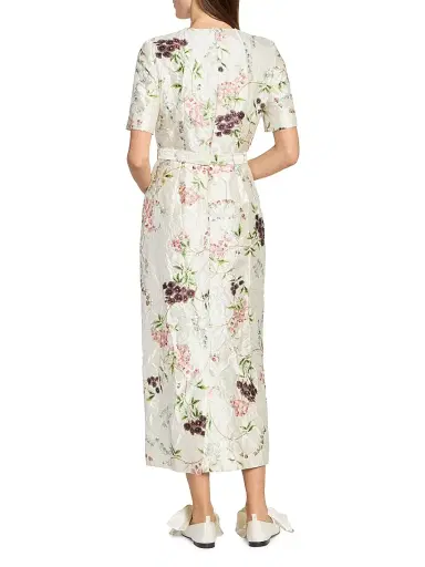 Erdem Women's Floral Textured Satin Midi-Dress - French Chintz Multi White | Thumbnail 5 Erdem Women's Floral Textured Satin Midi-Dress - French Chintz Multi White | Thumbnail 5